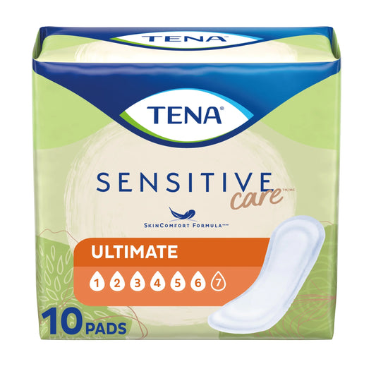 Tena Sensitive Care Ultimate Absorbency Incontinence Pads for Women, Regular Length, 10 Count