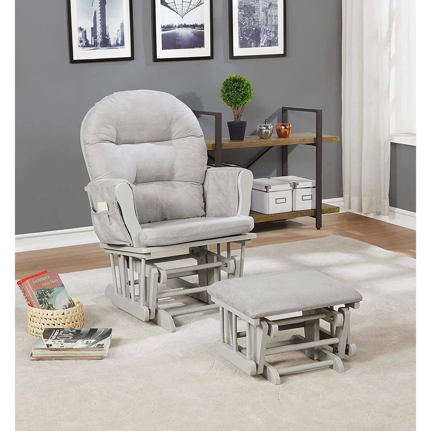 Brisbane Nursery Glider & Ottoman Sets, Glider Recliner Nursery Rocking Chair, Nursery Glider Rocker with Ottoman, Reclining Gliders & Chairs for Breastfeeding, Reading, Napping - Espresso/Cream