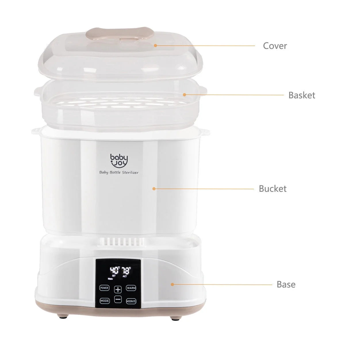 Costway Baby Bottle Electric Steam Sterilizer Dryer Machine Warmer Milk with LED Monitor White