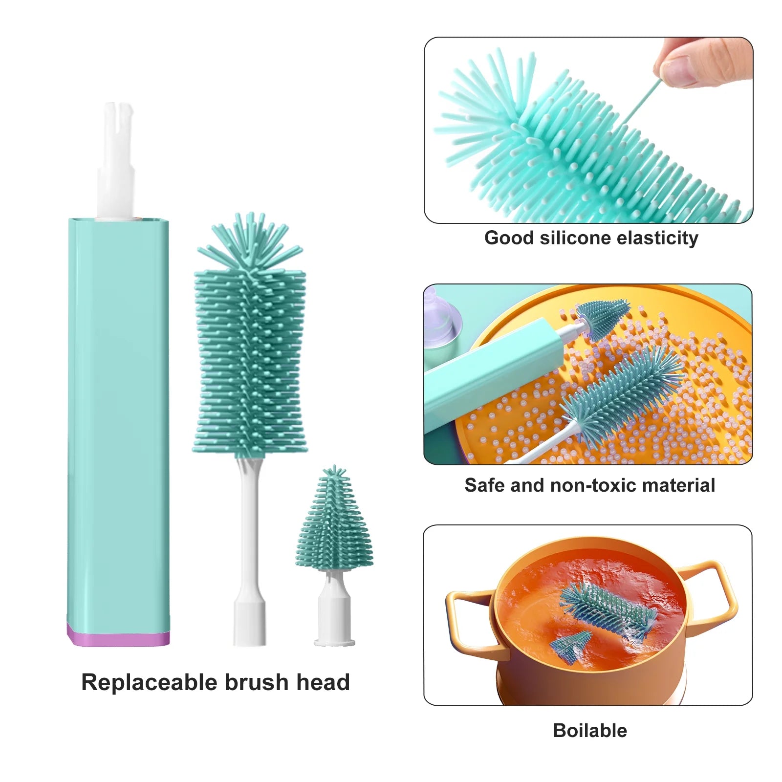 MOMJOY Electric Baby Bottle Brush Cleaner Set - IPX7 Waterproof Bottle Brush and Straw Brush, Silicone Bottle Brush Suitable for New Moms