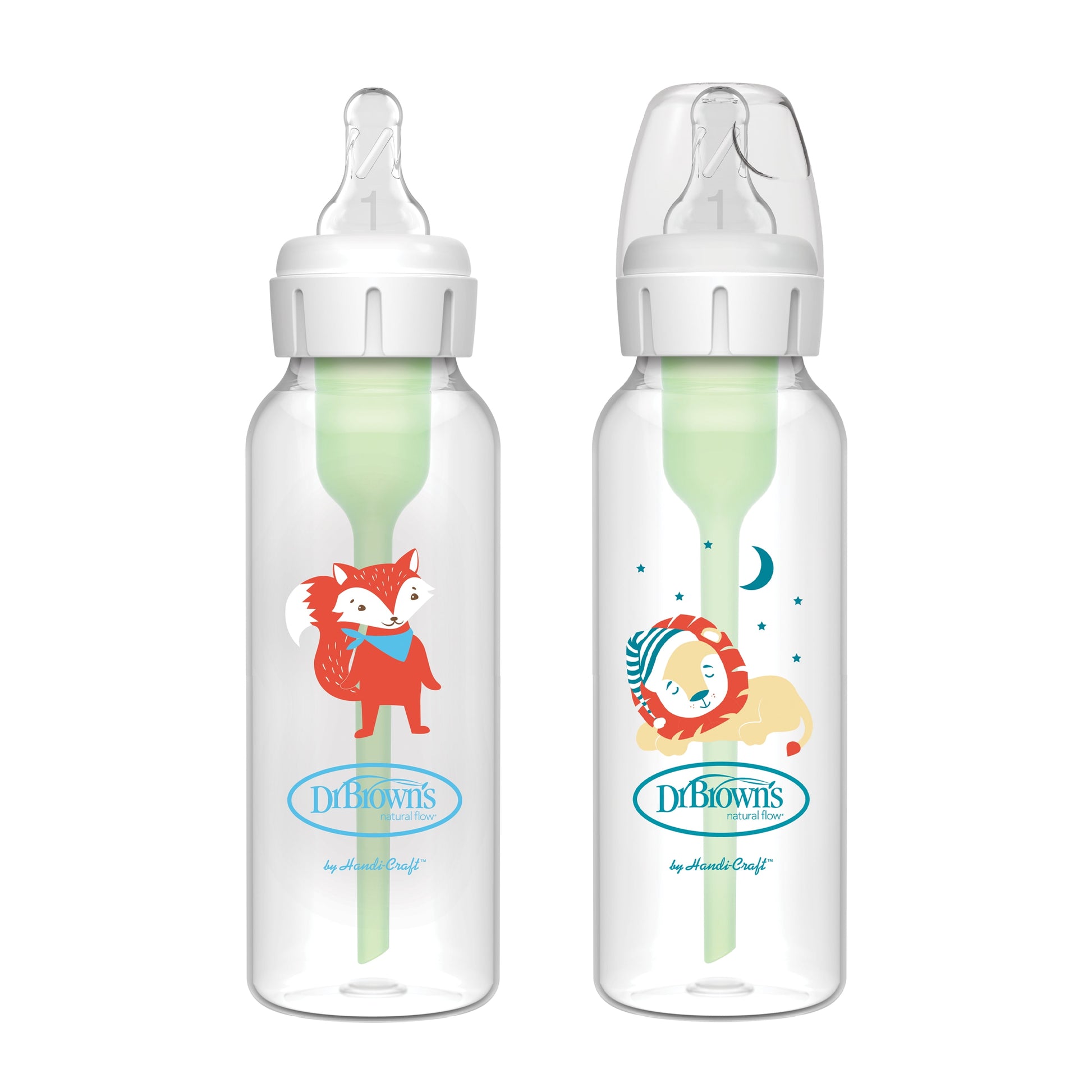 Dr. Brown'S Natural Flow Anti-Colic Options+ Narrow Baby Bottle, Fox/Lion, 8 Oz, 0M+, 2 Pack