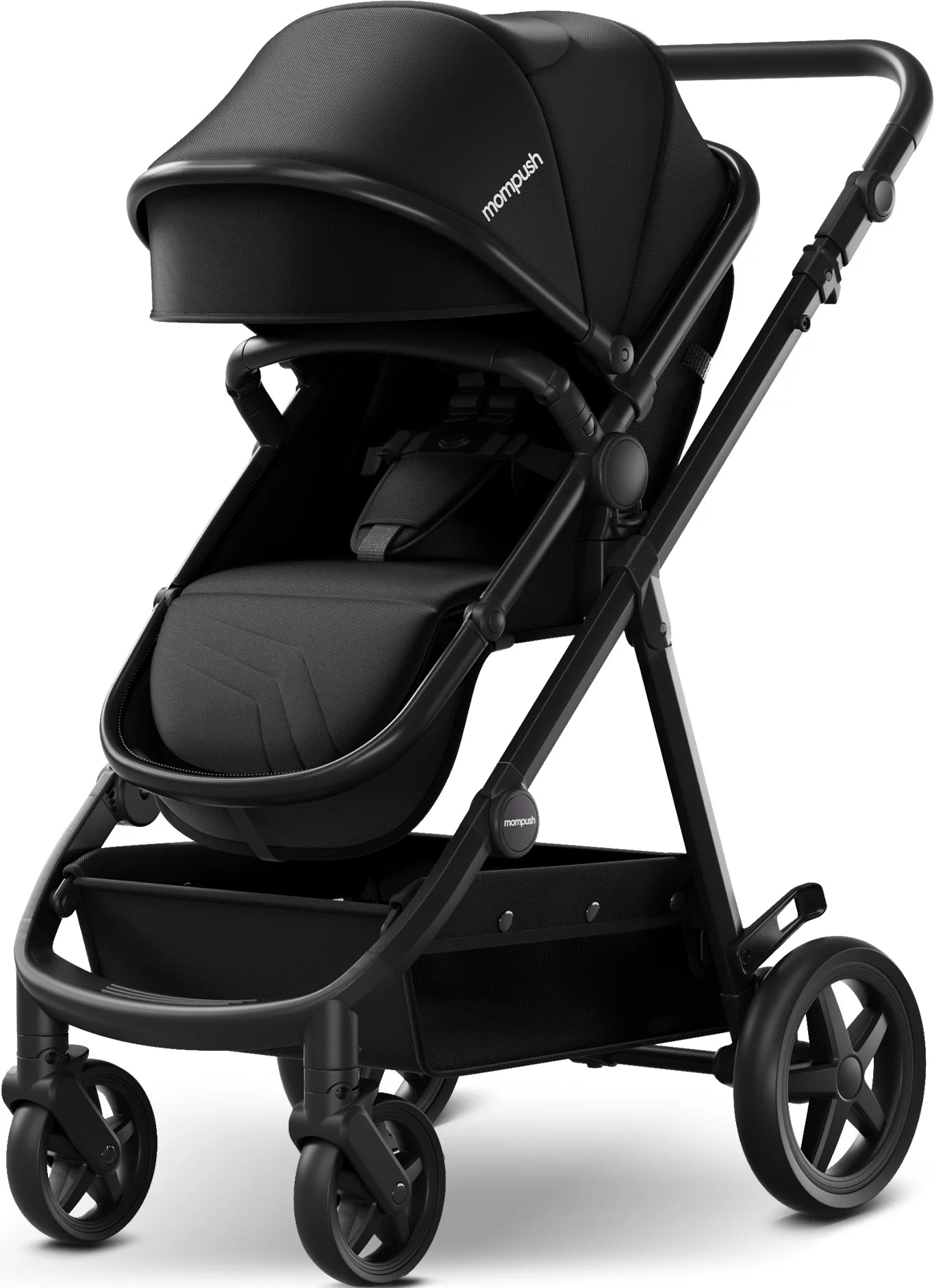 Mompush Meteor2, 2-In-1 Baby Stroller with Bassinet Mode, Adjustable Handle and Footrest, Black, 23.2LB, Unisex