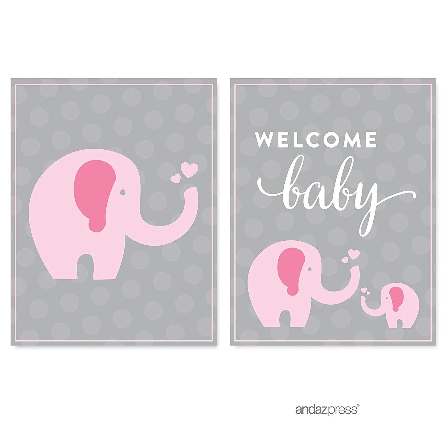 Pink Girl Elephant Baby Shower Party Signs & Banner Decorations, 20-Pack