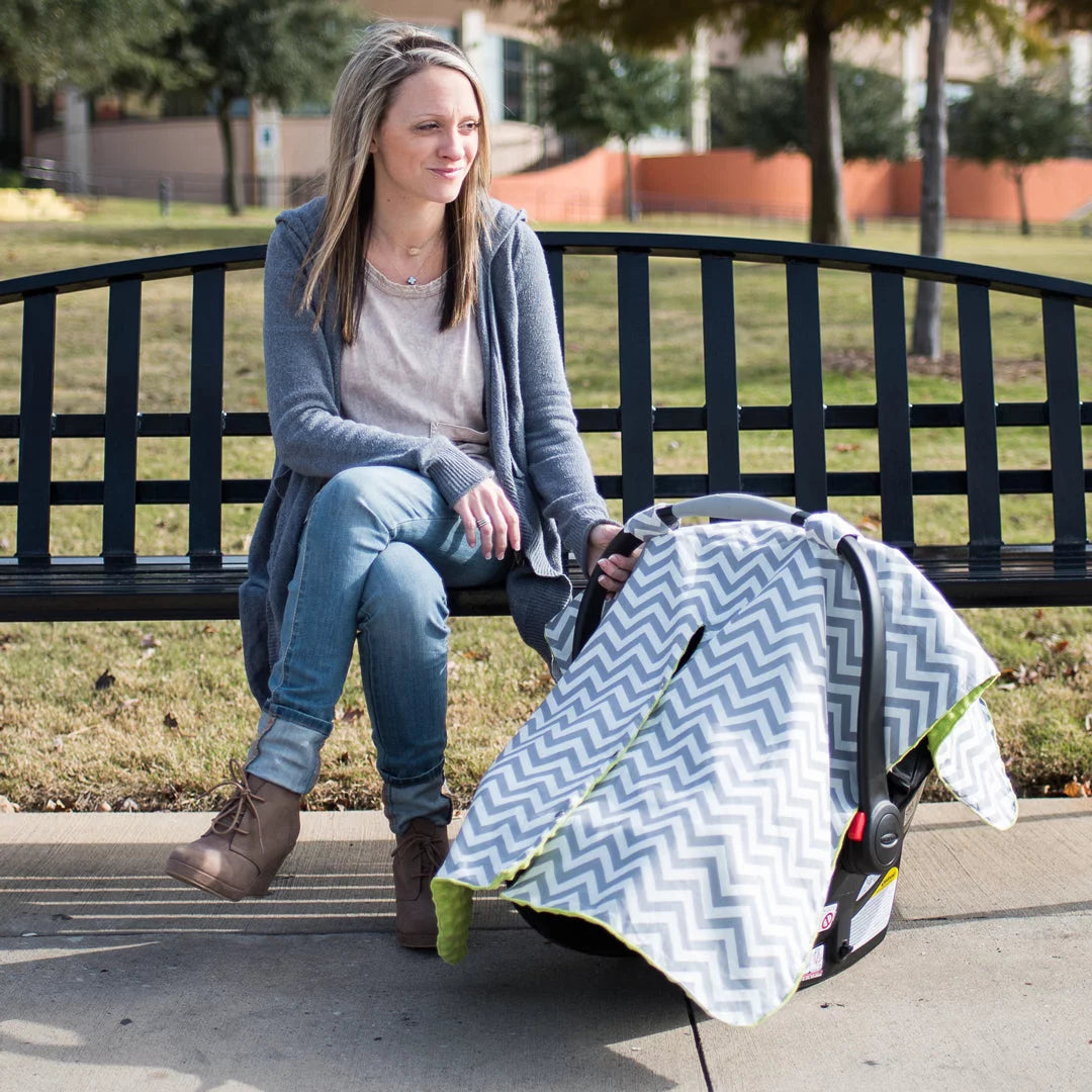 Kids N' Such Peekaboo Baby Car Seat Canopy Infant Carrier Cover for Travel, Chevron & Gray