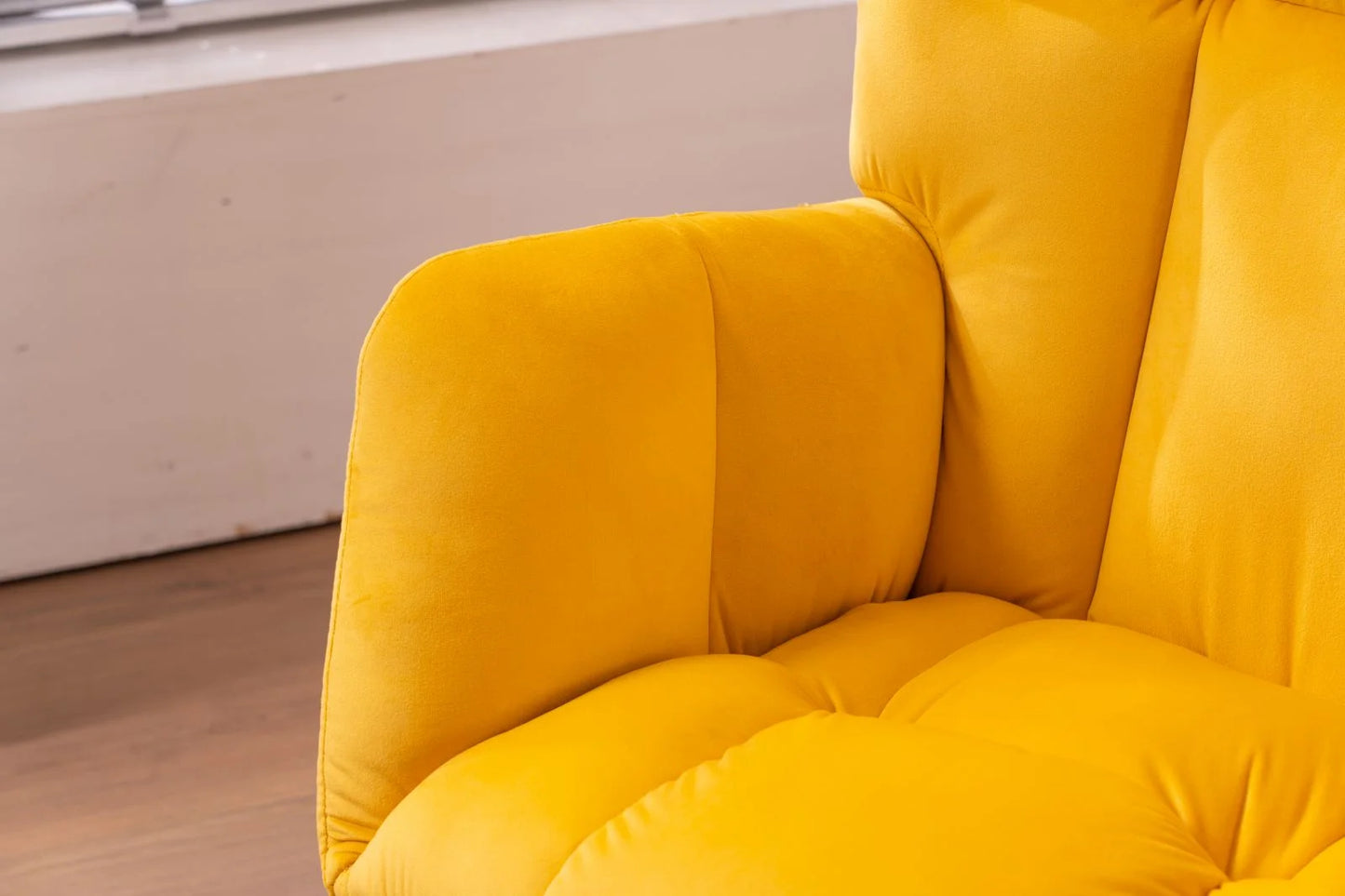 Rocking Chair Nursery Velvet Tufted Upholstered Rocking Chair, Mid-Century Modern Nursery Rocking Armchair, Glider Chair for Nursery, Living Room, Bedroom, Yellow