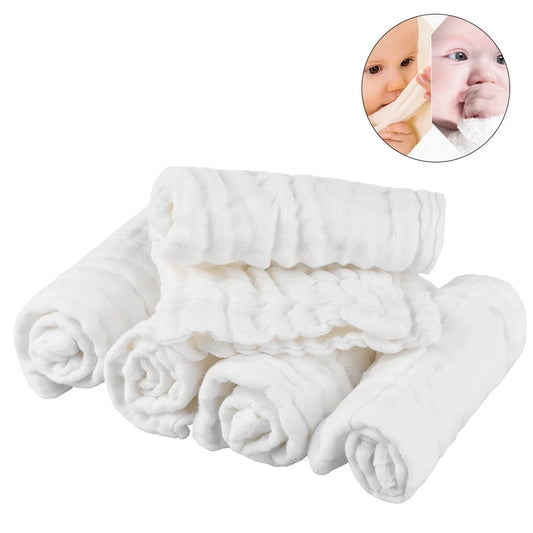 Pretty See Organic Cotton Baby Towels Soft Newborn Baby Face Towel Natural Baby Muslin Washcloths and Towels for Sensitive Skin, White, Set of 5