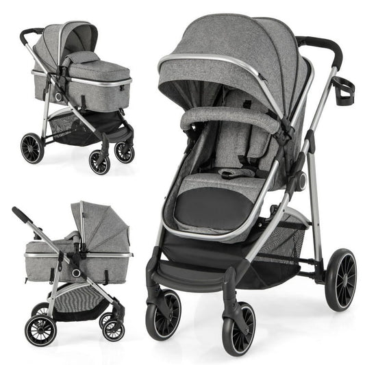 GVN 2-In-1 Convertible Baby Stroller with Reversible Seat-Gray, Summer Stroller for Infant & Toddler